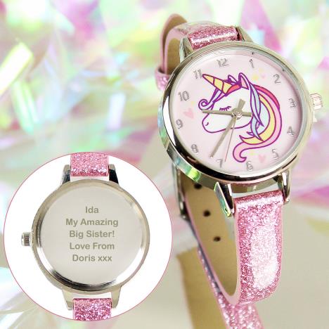 Personalised Unicorn with Pink Glitter Strap Watch Extra Image 3